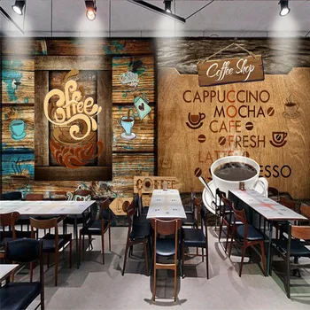  Avrupa Retro Ahşap Dokulu Kahve Dükkanı Arka Plan Duvar Kağıdı Duvar Cafe Restaurant Snack Bar Endüstriyel Dekor duvar kağıdı 3D