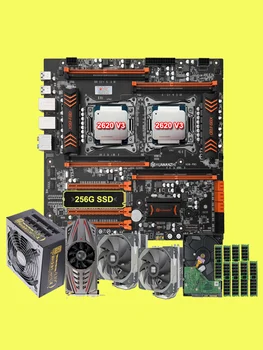  HUANANZHI X99 Çift CPU Anakart 256G M. 2 SSD 2*2620 V3 CPU Soğutucular 64G RAM GTX750Tİ Ekran Kartı 80 Artı Altın 650W PSU 1TB HDD
