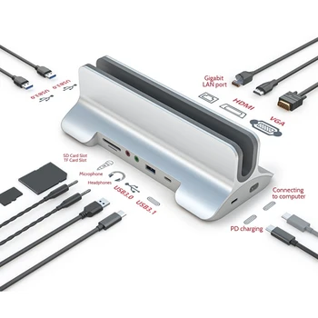  Tip C HUB 12 İn 1 Çok Fonksiyonlu Yerleştirme İstasyonu USB HDMI Uyumlu VGA Genişletici laptop standı Yerleştirme İstasyonu