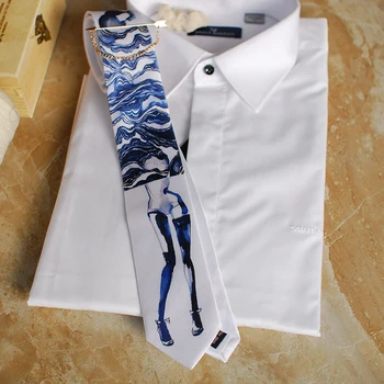  Ücretsiz Kargo Yeni moda erkek erkek Mavi zarif güzellik özellikleri kravat düğün ev sahibi Batı parti hediye özellikleri baskılı kravat
