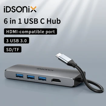  ıDsonix 6 in 1 USB-C Hub Adaptörü USB C Hub Yerleştirme İstasyonu Multiport Adaptörü HDMI Uyumlu Çıkış Portu Mac OS için