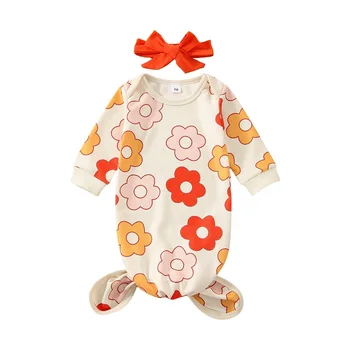  Bebek Yenidoğan Bebek Kız Çiçek Uyku Elbisesi Kafa Bandı Pijama Romper Uyku Tulumu Kıyafetler