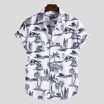 Erkek Gömlek Boyutu Orta Kısa Etnik Rahat Gömlek kollu t-shirt Baskı Hawaiian Büyük Örgü Uzun Kollu Düğme aşağı Gömlek