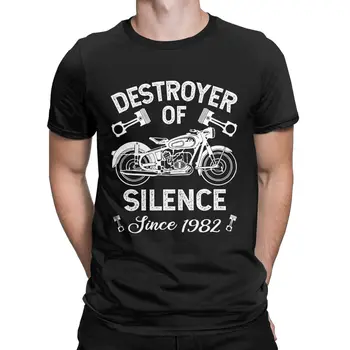  Yenilik Destroyer Sessizlik Beri 1982 doğum günü hediyesi Biker Saf Pamuk T Gömlek erkekler için Kısa Kollu Tee Gömlek Artı Boyutu Elbise