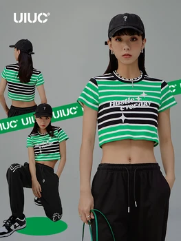 UIUC Kadın Üstleri Kırpılmış Yaz Slim Fit Renk Blok Çizgili Kısa Kollu T-Shirt 3307GS22