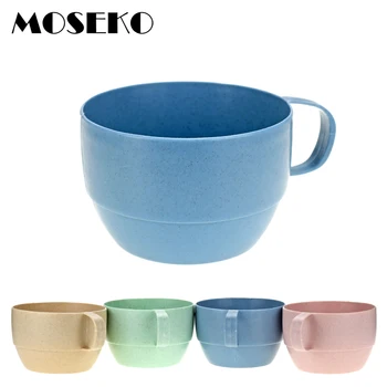  MOSEKO Taşınabilir Yuvarlak kahve çay bardağı Buğday Samanı Yuvarlak plastik bardak bardak kupalar su şişesi su ısıtıcısı süt kupası