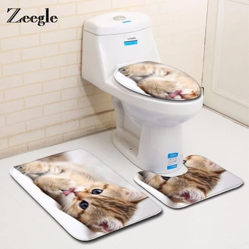  Zeegle Kedi Desen Banyo Halı Seti Mikrofiber Banyo Paspas 3 Adet Banyo Halıları kaymaz Mat Tuvalet Banyo Halıları Duş Halıları