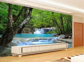  3d duvar kağıdı 3d odası duvar kağıdı manzara TV zemin güzel ve romantik orman şelale