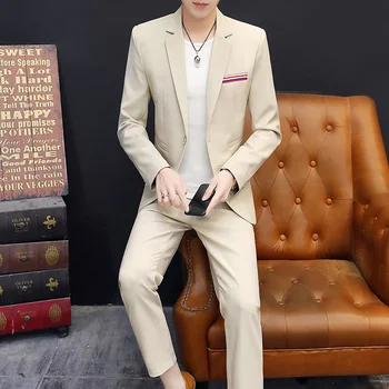  Yüksek Kalite (Blazer + Pantolon ) erkek İtalyan Tarzı İş Zarif Moda Basit Rahat Beyefendi İnce Resmi İki parçalı Takım Elbise