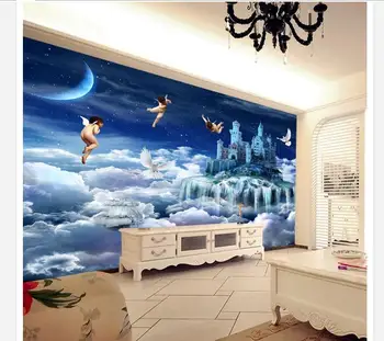  Özel duvar 3D dokunmamış duvar kağıdı Ayarı duvar dekorasyon boyama yaratıcı rüya melek cennet çocuk resimleri