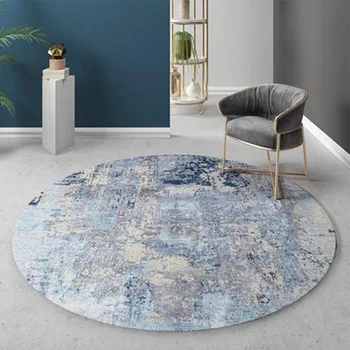  100cm Yuvarlak Alan Kilim Mavi Gri İskandinav Lüks Halı Shaggy Yatak Odası Oturma Odası İçin Modern Kanepe Sehpa Zemin sandalye minderi