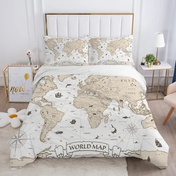  Lüks Yorgan yatak örtüsü seti Avrupa Kraliçe Kral 240x220 Boyutu 3D nevresim takımı Baskı çarşaf Rahat nevresim yatak takımı Haritası dünya