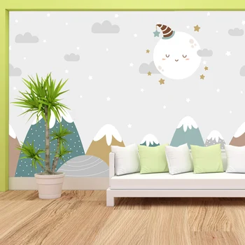  3d Karikatür Dağlar Ay Yıldız Duvar Kağıtları Oturma Odası Yatak için Çocuk Duvarları Rulo Etiket İletişim TV Kabuğu ve Sopa Ev dekor