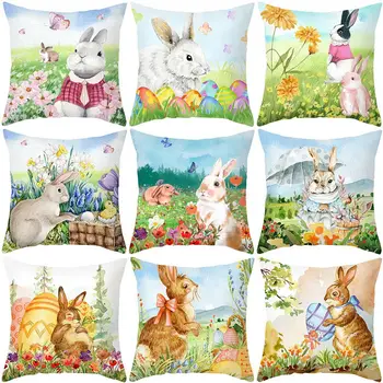  Karikatür Renkli Paskalya Yastık Tavşan Karşılama Bahar Tavşan Mutlu Paskalya Dekor Ev Yastık kılıfı yatak odası dekoru