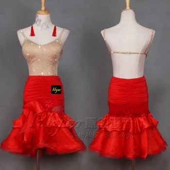  Latin dans kostümü Kırmızı Tulum iki parçalı