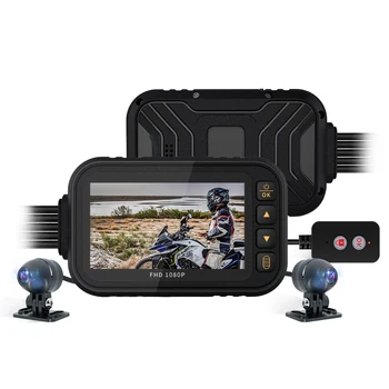  MT35C Su Geçirmez Motosiklet Sürüş Kaydedici Full Hd 1080 p + 720 p Ön Ve Arka Çift Kameralar Motosiklet Sürme Siyah Kaydedici Kutusu