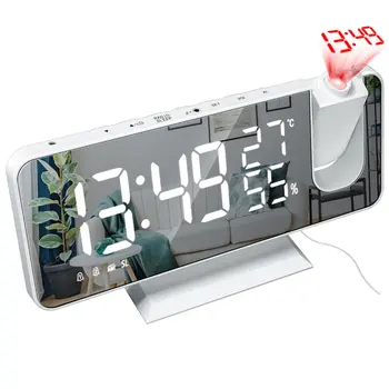  LED FM Zaman Göstergesi Radyo dijital alarmlı saat Saat Projeksiyon Çok Fonksiyonlu Başucu Radyo Sıcaklık Ve Nem İle Ayna Saati
