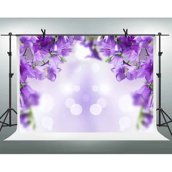  10x7ft Mor Çiçek Fotoğraf Backdrop Bokeh Bulanıklık Arka Plan Bebek Duş Doğum Günü Partisi Banner YouTube fotoğraf kabini Stüdyo
