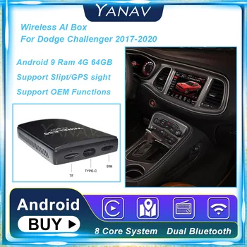  Android 4G 64GB Carplay Kablosuz Aı Kutusu Dodge Challenger 2017 2020 İçin 8 Çekirdekli AI Adaptör Kutusu Multimedya Karbon Tak ve Çalıştır