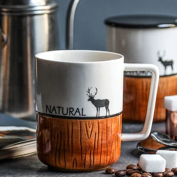  360ml İskandinav Seramik kapaklı kupa Kaşık Kahve Fincanı Büyük Kapasiteli Sevimli Süt çay bardağı Su Bardağı Mutfak İçecek noel hediyesi
