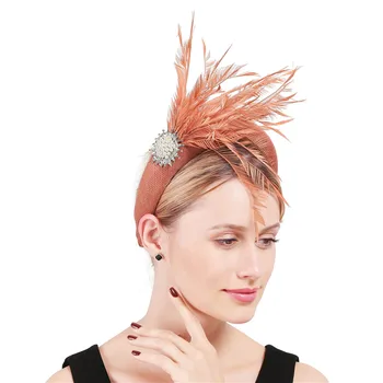  Koyu Şeftali Bantlar Fantezi Tüyler Fascinators saç aksesuarları Muhteşem Kalın Saç Bantları Şapkalar Kızlar İçin Kadın Princesss