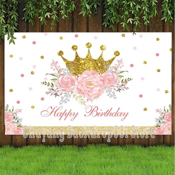  Taç Zemin Prenses Kız Doğum Günü Partisi Çiçek Bebek Duş Özelleştirmek Fotoğraf Arka Plan Fotoğraf Stüdyosu Dekor Afiş Prop
