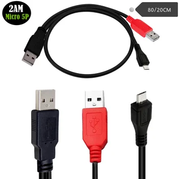  Taşınabilir Çift Tip A Mikro Erkek Y Kablosu 2 in 1 USB 2.0 Adaptör Veri Kablosu için 2.5 inç Mobil sabit disk sürücüsü HDD