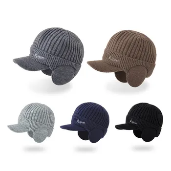 Erkekler kulak koruyucu Sıcaklık Doruğa Kış Örme Kış Kulaklığı Şapka Açık Bisiklet Rahat Moda Sunhat Bombacı Şapkalar