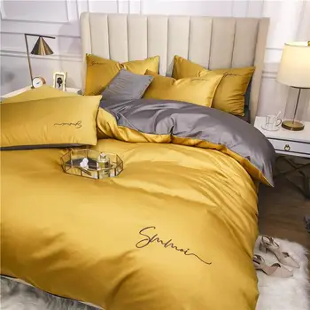  60S uzun elyaf pamuk yatak seti Mısır Düz renk nakış yatak takımı Yorgan yatak çarşaf kılıfı örtüsü Fit levha yatak seti30