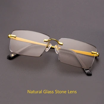  Cam Taş Güneş Gözlüğü Adam Doğal Kristal güneş gözlüğü Kadın Çerçevesiz sürücü Gözlükleri Vintage UV400 Yüksek Kalite Anti Scratch