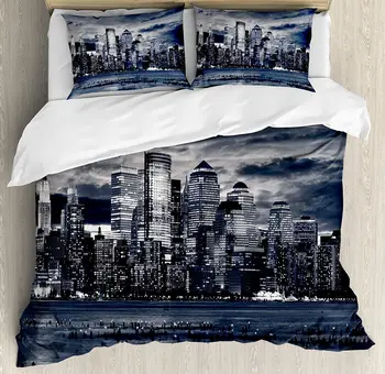  Şehir nevresim takımı Yatak Odası Yatak Ev Dramatik Görünüm New York Skyline Jersey Yan Nevresim Yorgan Kapak Ve Yastık Kılıfı