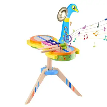  Doğal Ahşap Vurmalı Çalgılar Yürümeye Başlayan Müzik Aletleri Oyuncak Çocuklar İçin Peahen Şekilli Müzikal El Davul Çocuklar
