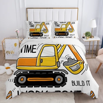  Karikatür çocuk nevresim takımı çocuklar için bebek kız Yorgan yatak örtüsü seti yastık kılıfı yatak çarşafları nevresim 135 140x200 Araba sarı