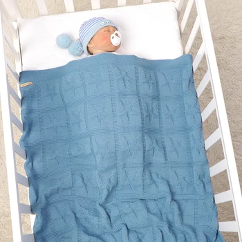  Örgü bebek battaniyesi Katı bebek yatağı Beşik Yorgan 100 * 80CM Ekose Kanepe Yenidoğan Erkek Kız Arabası Aksesuarları Kundaklama Süper Yumuşak