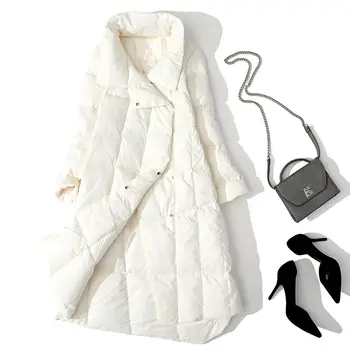  2021 Sonbahar Kış Yeni 90 % Beyaz Ördek Aşağı Ceketler Moda Rahat Düz Renk İnce Sıcak Kadın Mont Standı Yaka Donw Parkas