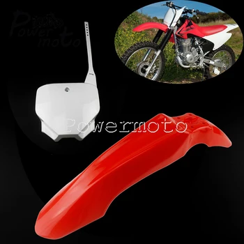  Honda için CRF230F CRF150F 2015-2019 Kırmızı / Beyaz Ön Çamurluk ve Ön Plaka Off Road arazi motosikleti Çamurluk Adı Boş Tahta