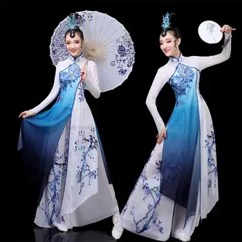  Geleneksel Çin Vintage Hanfu Kadınlar Çiçek Baskı Qipao Elbise Antik Halk Dans Streetwear Sahne Performansı Hanfu Elbise P1