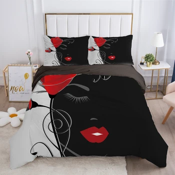  Lüks Yorgan yatak örtüsü seti Avrupa Kraliçe Kral 3D nevresim takımı Baskı çarşaf Rahat nevresim yatak takımı Kadın siyah