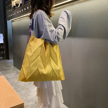  2021 Kanvas Tote Çanta Alışveriş Çantaları Kadın tasarımcı çantaları Kız Moda Rahat Geometrik Desenler Pilili Katlanabilir omuz çantaları