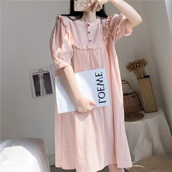 Pamuk Nightgowns Kadın Kıyafeti Nighty Saray Vintage Uzun Sleepshirts Bayanlar Seksi Sıcak Erotik Lolita Gecelik Suit Düğme Beyaz
