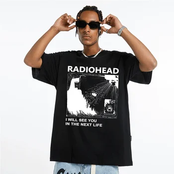  NEU Radiohead Kuzey Amerika Turu erkek t-shirtü Kadınlar AB Boyutu Konser Hip Hop Harajuku Siyah Harajuku Kısa Kollu T Gömlek Tops