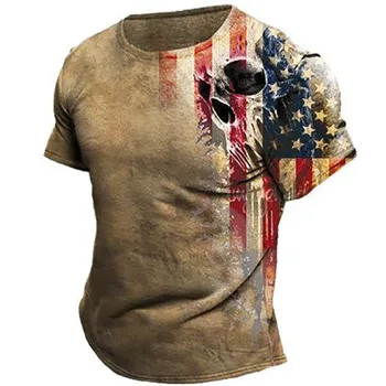  Yaz Sıcak Amerikan Retro 66 Yol Baskı erkek tişört Amerikan Bayrağı 3D Kabartmalı T-Shirt Artı Boyutu Kısa Kollu Sokak T-Shirt