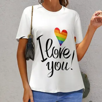  Yenilik Seni Seviyorum Harfler Poligon Etkisi Gökkuşağı Renk Kalp Eşcinsel Lezbiyen Çiftler T-shirt Yüksek Kaliteli Aktivite Rekabet
