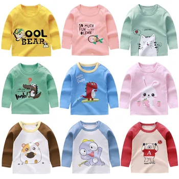  2021 Bahar Çocuk T-shirt Erkek Kız T-shirt Toddler Bebek Çocuk Üst Tee Çocuk Gömlek Uzun Kollu Elbise