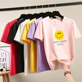  Kore Tarzı Kadın Karikatür Baskılı Hip Hop T Shirt Moda Harajuku T Shirt Yaz O Boyun Kısa Kollu Üstleri Tee Kadın Giyim