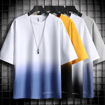 Degrade kısa kollu erkek t-shirtü 2021 Yaz Kore Trend Erkek T Shirt moda Streetwear gevşek Üstleri Erkek Giyim