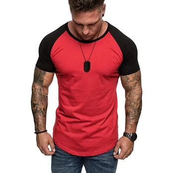  erkek T-shirt ince moda kontrast renk o-boyun spor rahat kısa kollu t gömlek erkekler yaz en Tees