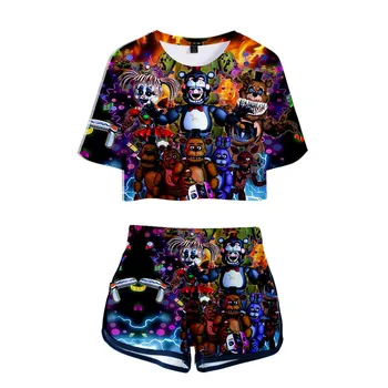  Yeni Beş Gece FNAF 3D Pop Yaz Yumuşak Şort Ve T-shirt Moda FNAF Kadın İki Parçalı Setleri Serin Baskı Kırpma üst Giysi