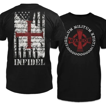  İsa'nın Ordusu. Amerikan Bayrağı ve Templar Kod Bayrağı Infidel T-Shirt. Premium Pamuk Kısa Kollu O-Boyun Erkek T Shirt Yeni S-3XL