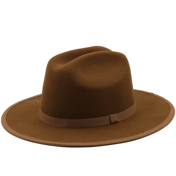  Ingiliz fötr şapkalar Kadınlar Erkekler İçin Geniş Ağız Keçeli Şapka Yün Caz Kap Sonbahar Kış Panama siyah Sombreros